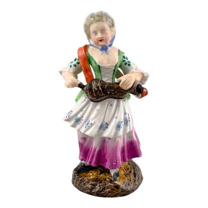 Victorian set of 3 German porcelain figurines – Regency dandy, fruit seller and musician