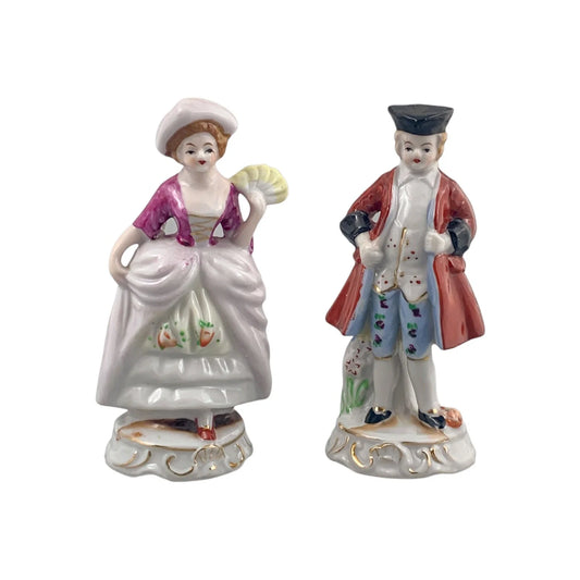 German porcelain matching figurines – Georgian gentleman and lady on gilded bases