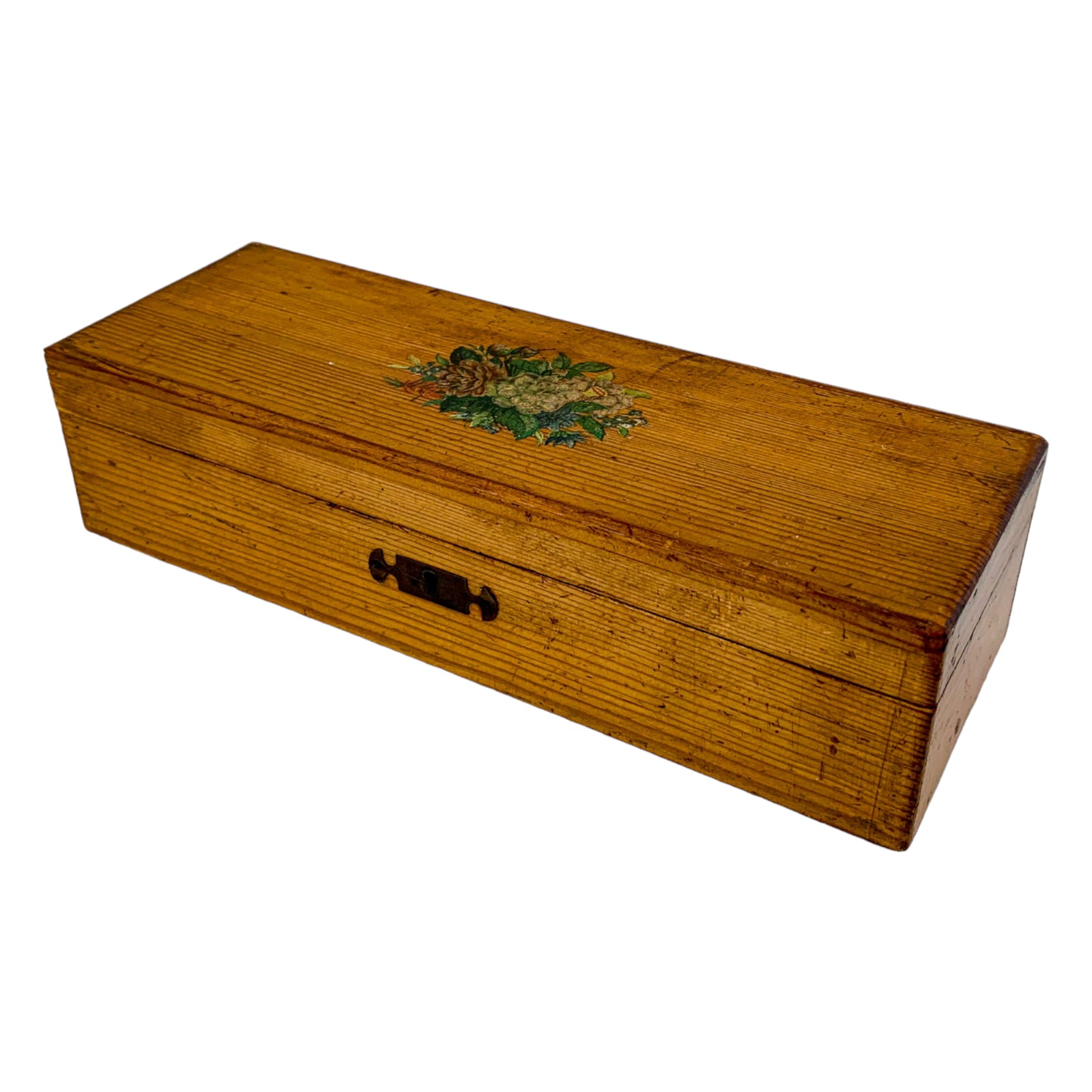 Oak Victorian glove / jewellery / sewing storage box with floral lid design