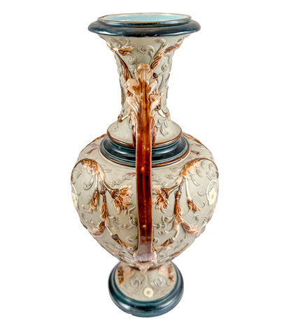 Art Nouveau Wilhelm Schiller and Sons majolica pottery double handed vase