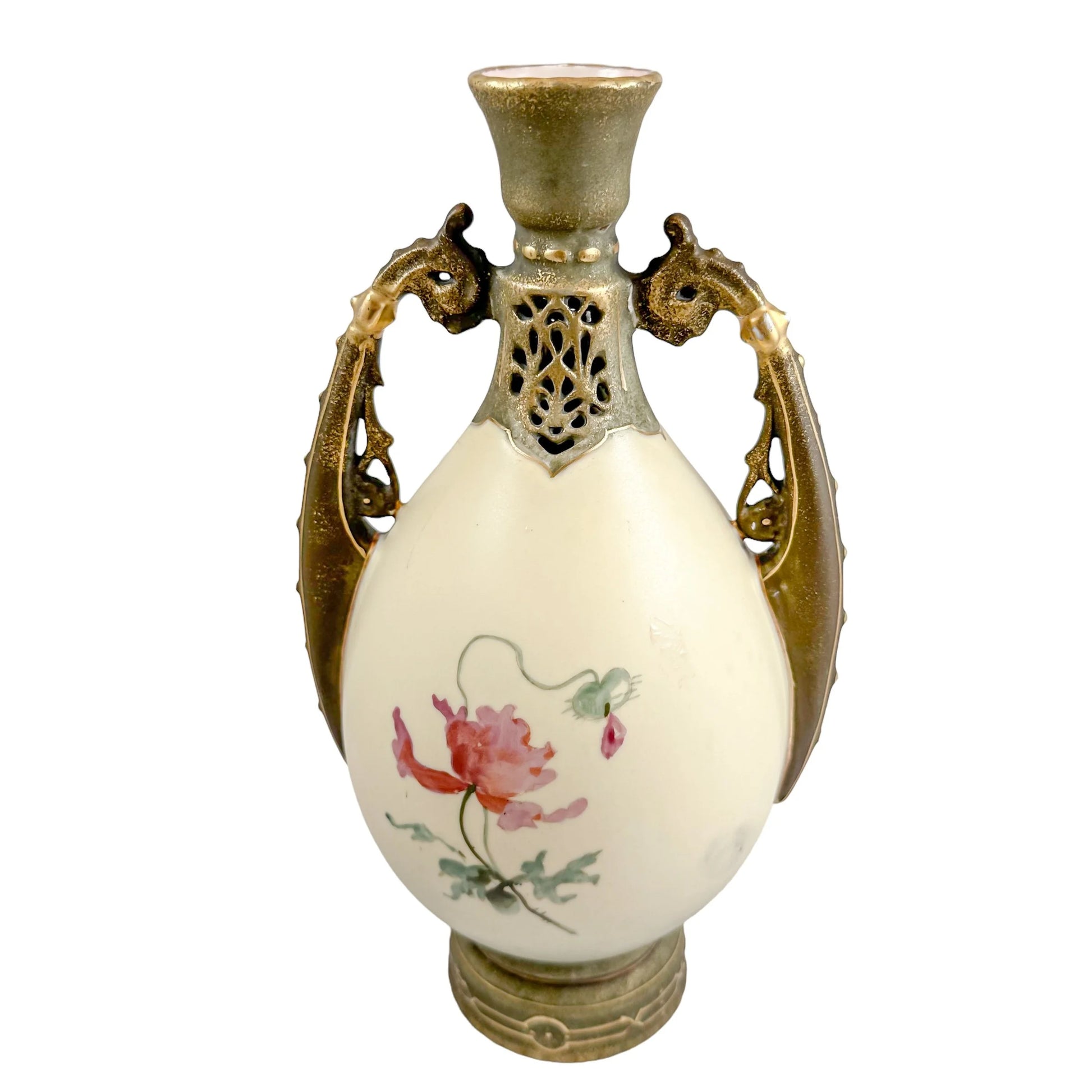 Art Nouveau Ernst Wahliss two-handled amphora vase painted with poppies