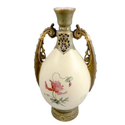 Art Nouveau Ernst Wahliss two-handled amphora vase painted with poppies