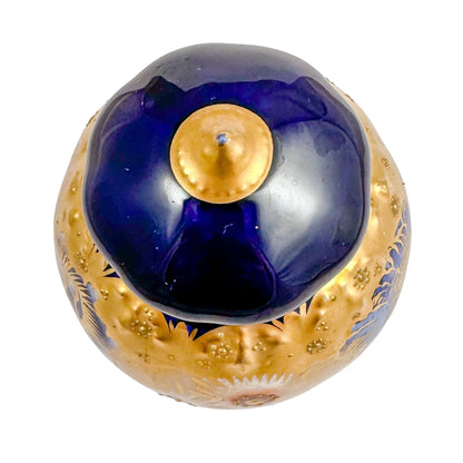 Victorian Royal Crown Derby lidded pot gilded and hand-painted with Imari flowers
