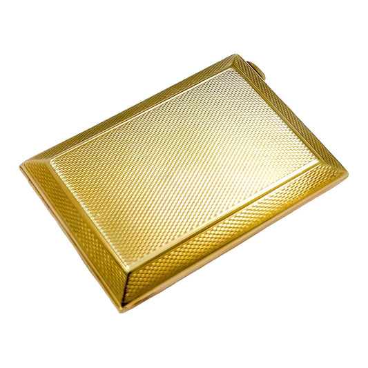 Art Deco 9ct yellow gold rectangular engine turned matchbook holder / card case