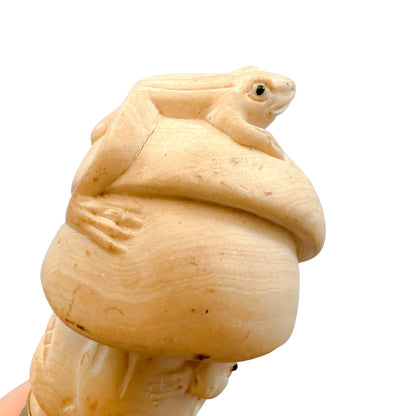 1890's Japanese novelty boxwood toad and rat on mushrooms bottle cork