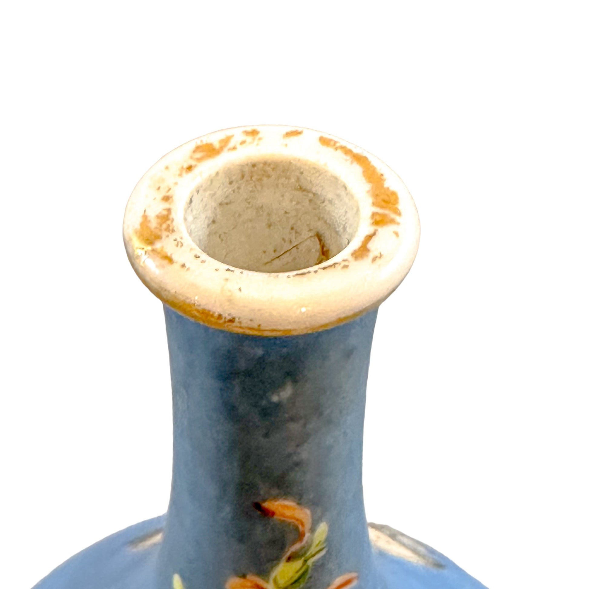 French 19th Century onion-shaped blue porcelain vase of cherub riding sea monster