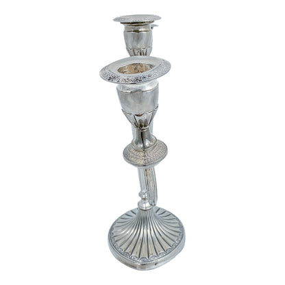 Vintage 1950's Egyptian revival three-arm silver plated candelabra, Falstaff
