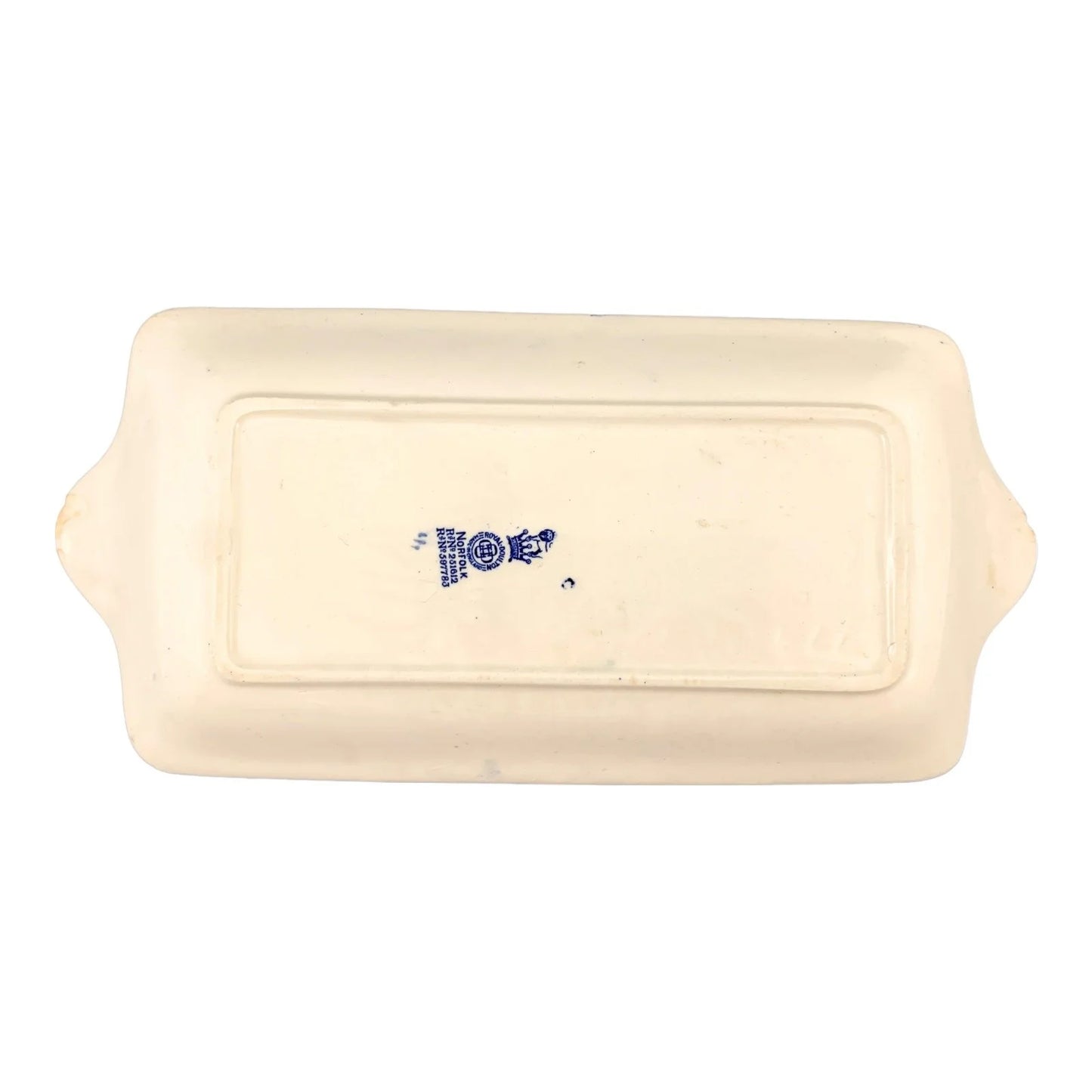 Pair of Royal Doulton serving platters, blue and white “Norfolk” windmill design, hexagonal dish