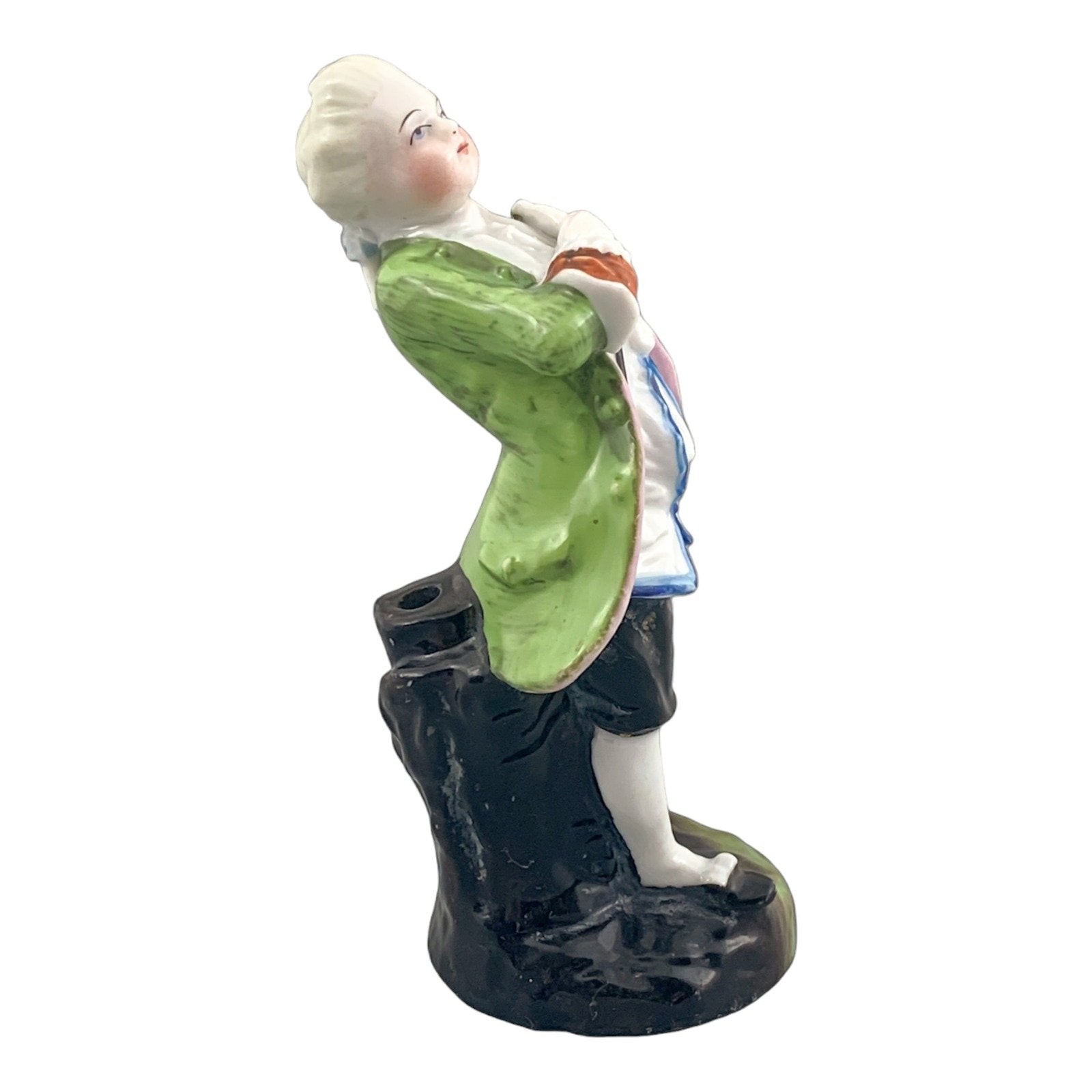 19th century German porcelain matching figurines – Regency gentleman and lady with flower garland