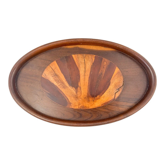 Dressing table Brazilian wood inlaid tray, marquetry jewellery box and Caithness perfume atomiser