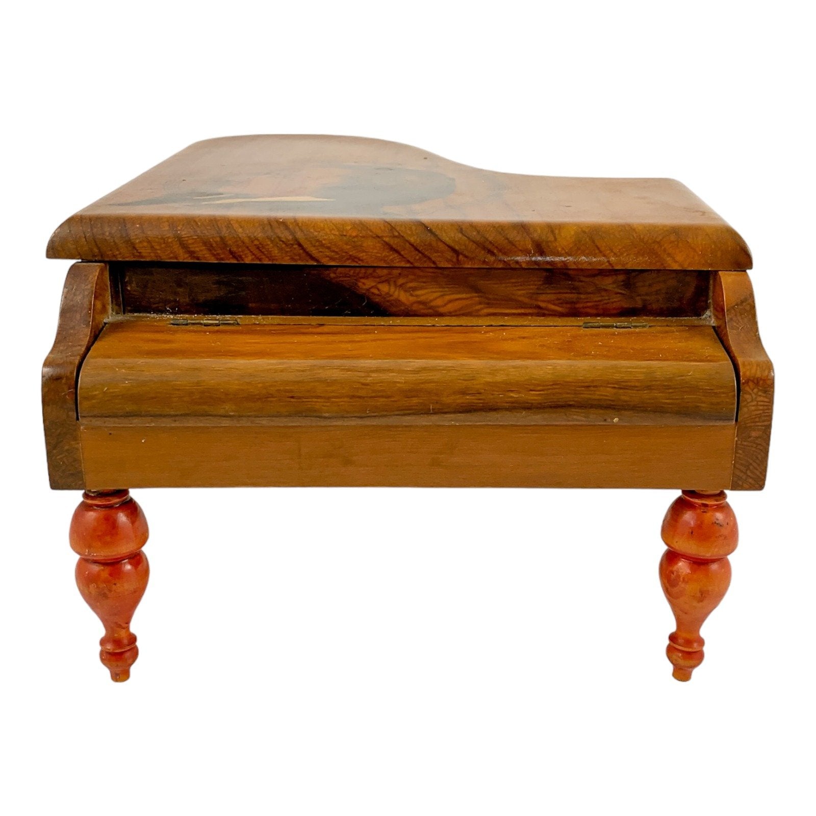 Antique Thorens baby grand piano walnut music jewellery box, silk lined, Emperor Waltz