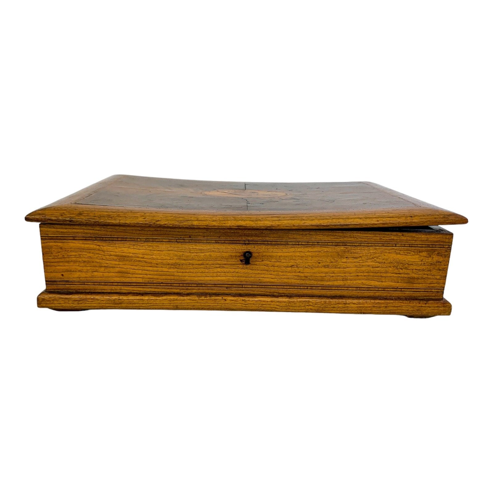 Victorian burr walnut sewing / letter box with contents