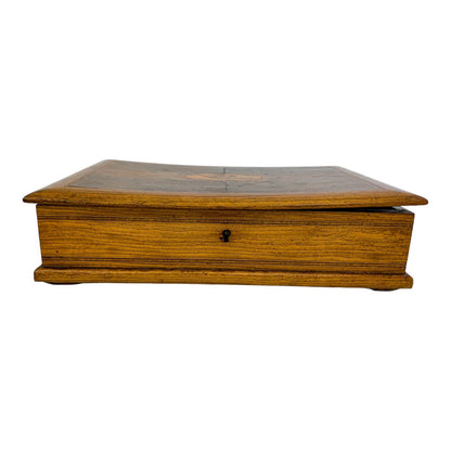 Victorian burr walnut sewing / letter box with contents
