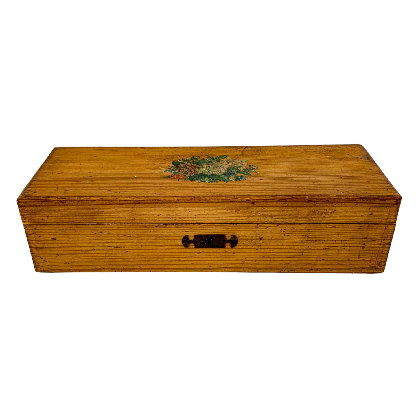 Oak Victorian glove / jewellery / sewing storage box with floral lid design