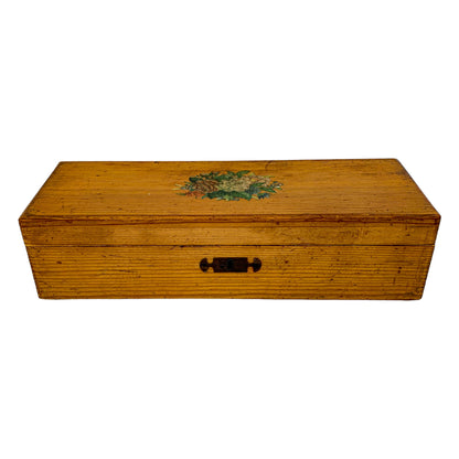 Oak Victorian glove / jewellery / sewing storage box with floral lid design