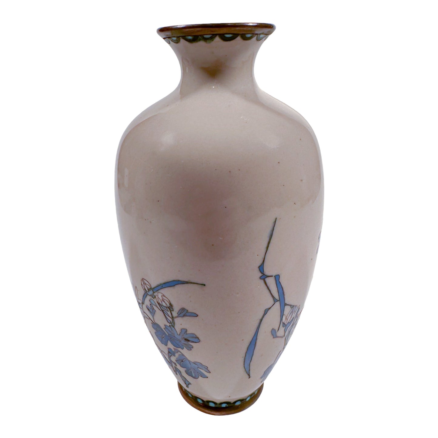 Pair of Meiji era Japanese cloisonné vases, blue chrysanthemum on grey