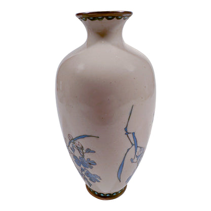 Pair of Meiji era Japanese cloisonné vases, blue chrysanthemum on grey