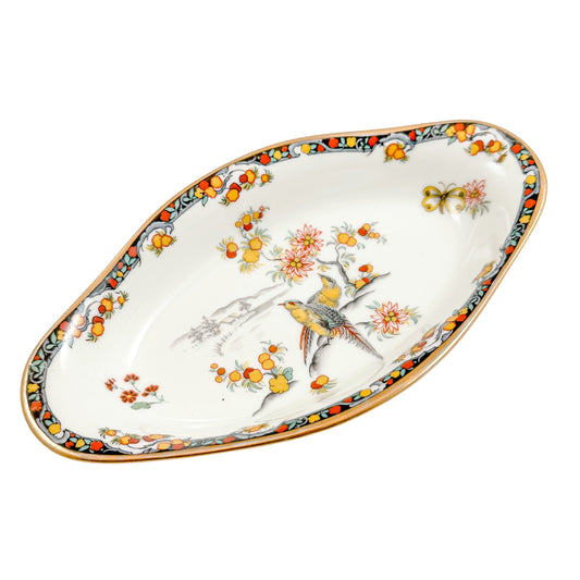 Vintage French Limoges porcelain candy dish with paradise bird motif