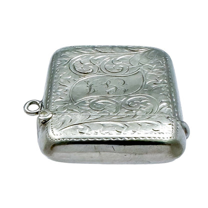 Sterling silver Edwardian vesta case engraved with Art Nouveau scrolling foliage