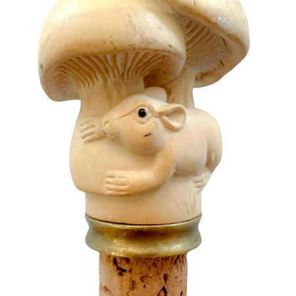 1890's Japanese novelty boxwood toad and rat on mushrooms bottle cork
