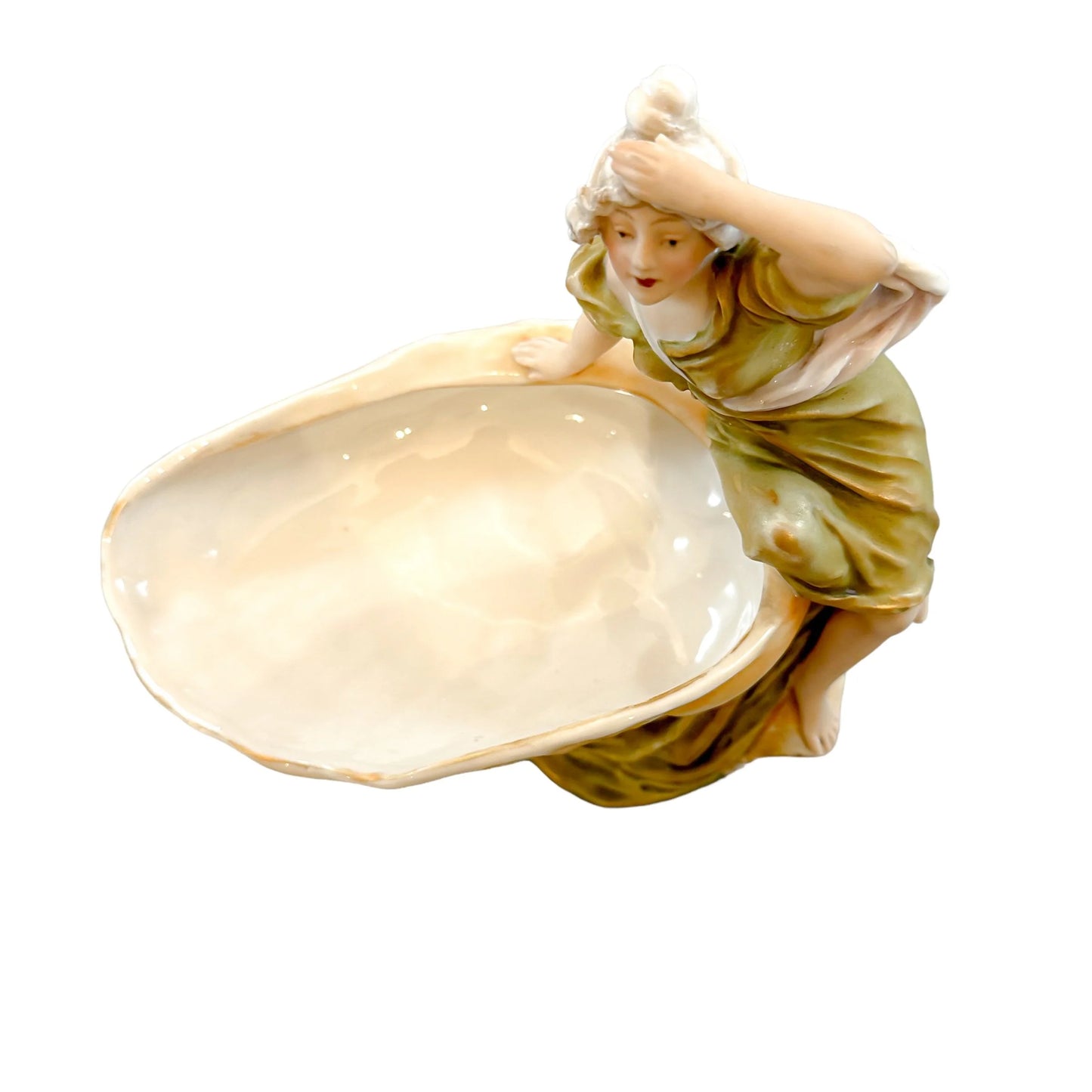 Art Nouveau Royal Dux porcelain "Maiden leaning on shell" vide poche