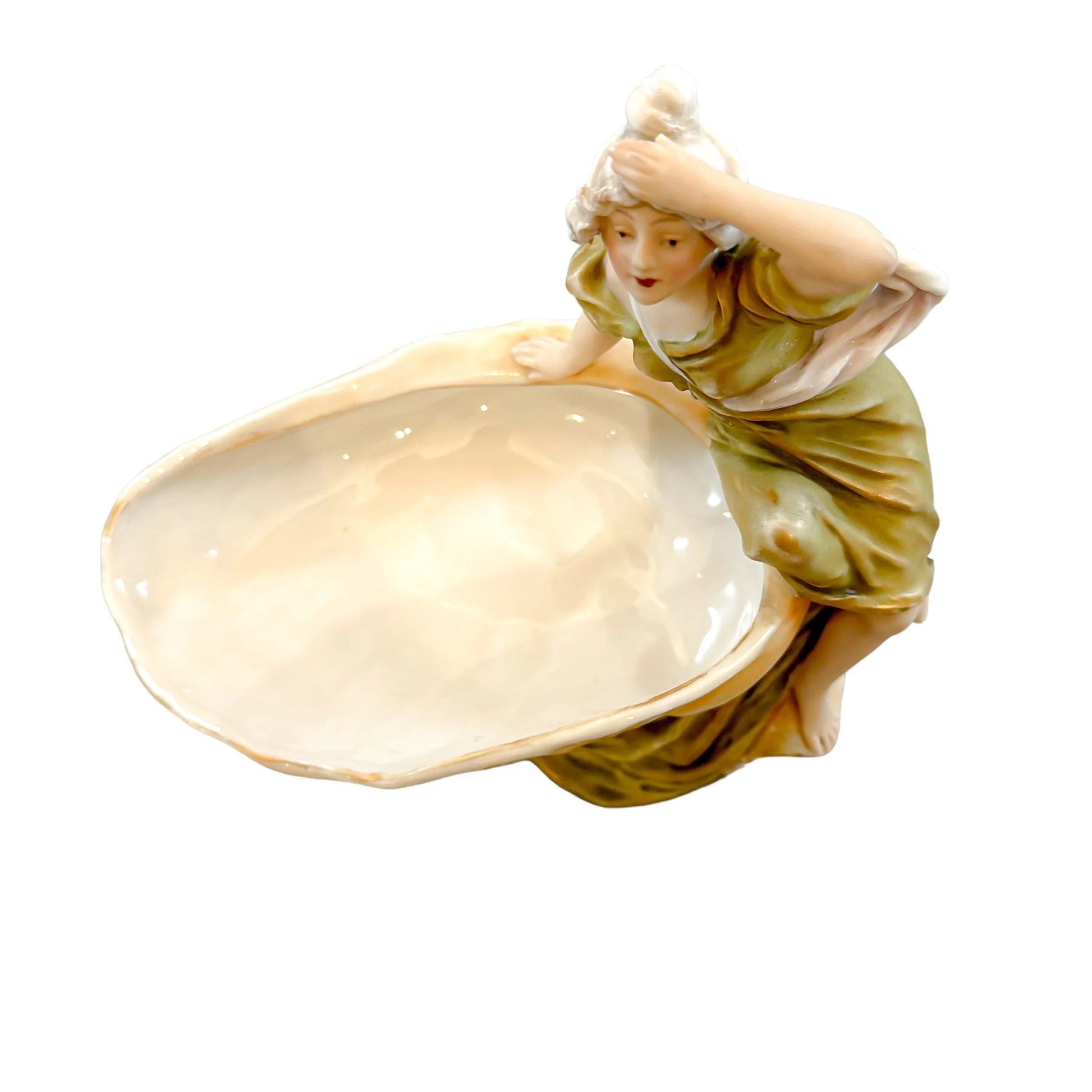 Art Nouveau Royal Dux porcelain "Maiden leaning on shell" vide poche