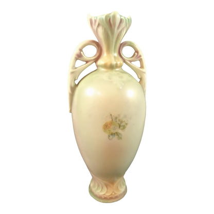 Austro-Hungarian Art Nouveau Bohemian floral blush twin handled porcelain vase