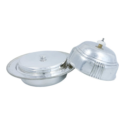 Art Deco silver plated round entrée serving tureen dish with original liner, Goldsmiths Co