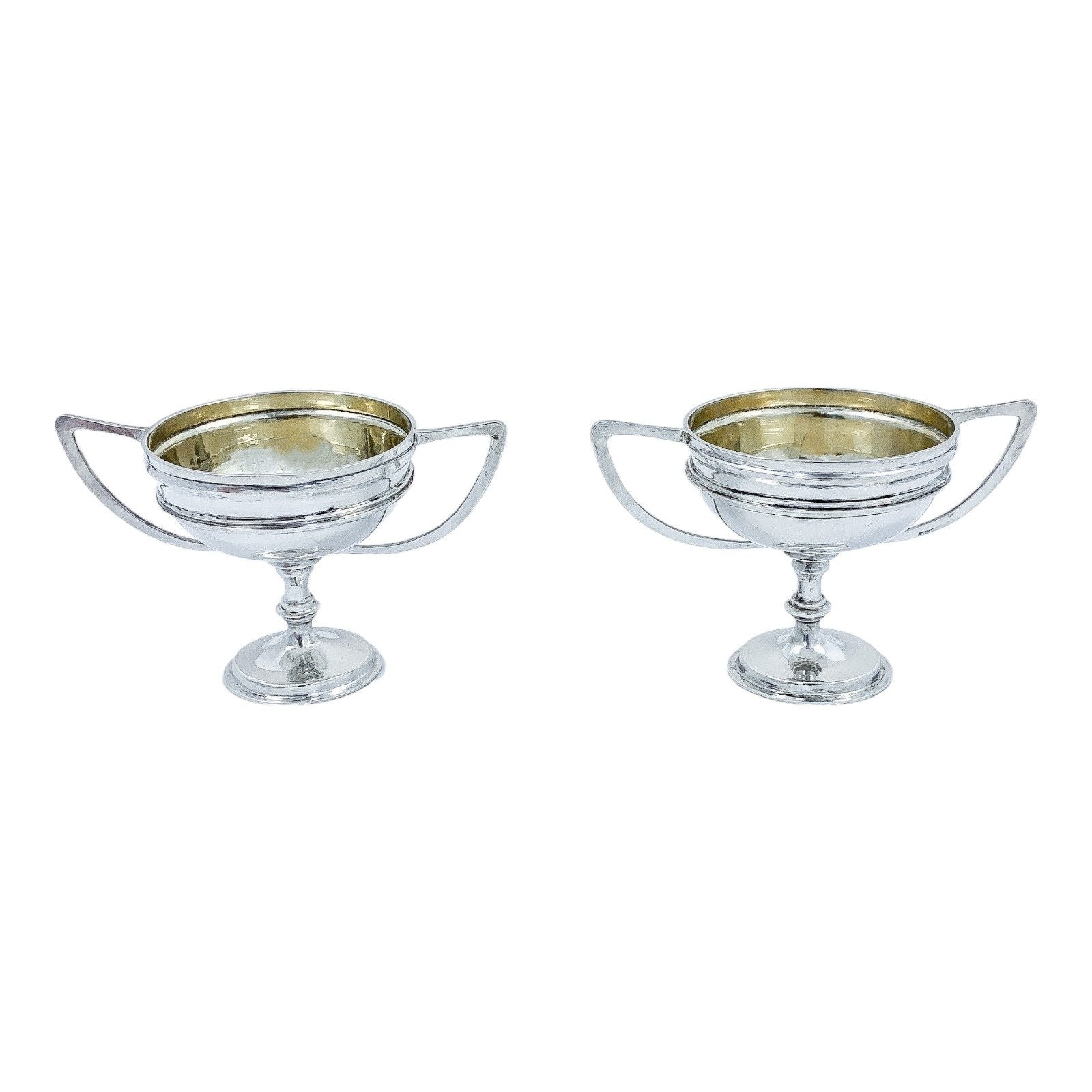 Wang Hing Chinese export gilded solid silver salt cellars / miniature trophy cups