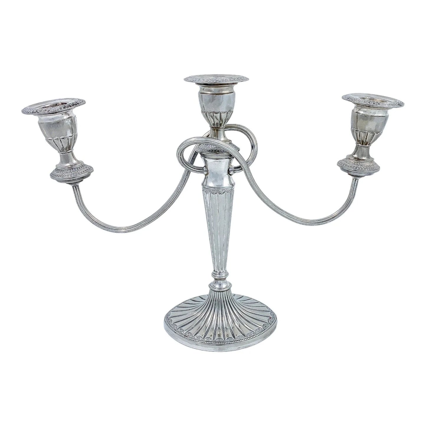 Vintage 1950's Egyptian revival three-arm silver plated candelabra, Falstaff