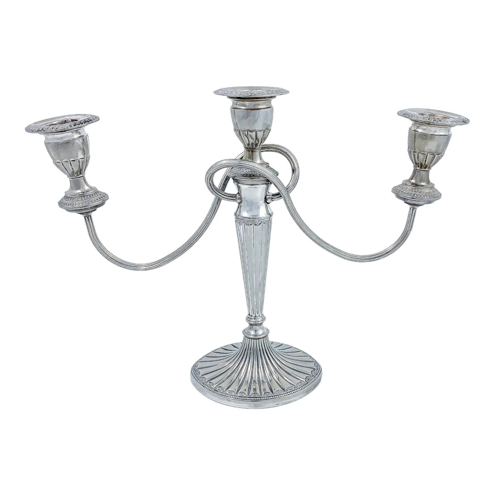 Vintage 1950's Egyptian revival three-arm silver plated candelabra, Falstaff