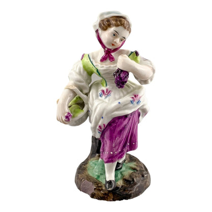Victorian set of 3 German porcelain figurines – Regency dandy, fruit seller and musician
