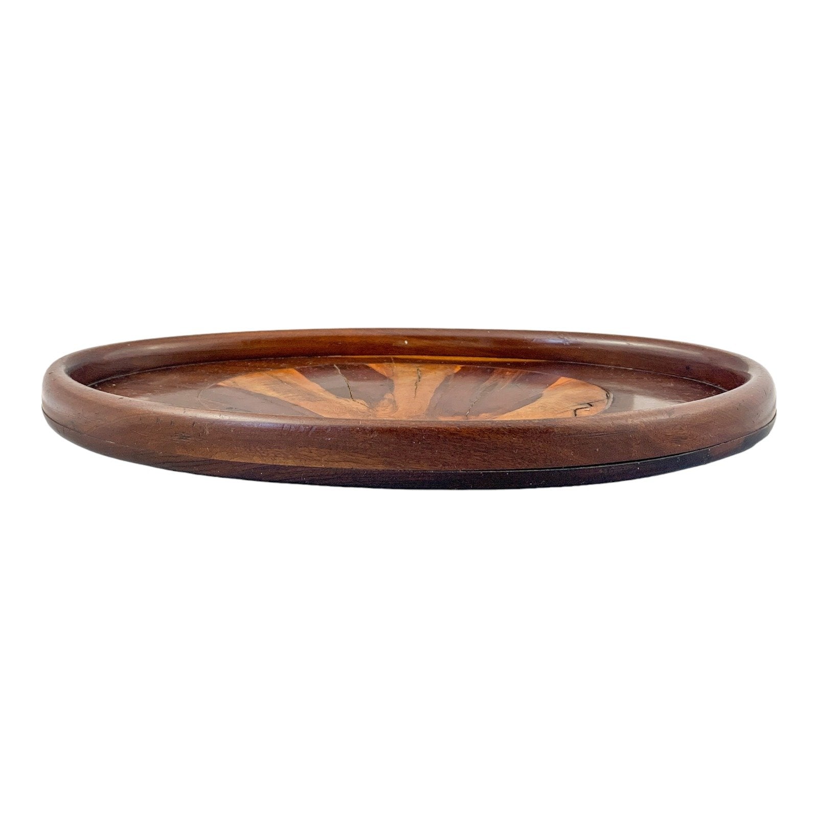 Dressing table Brazilian wood inlaid tray, marquetry jewellery box and Caithness perfume atomiser