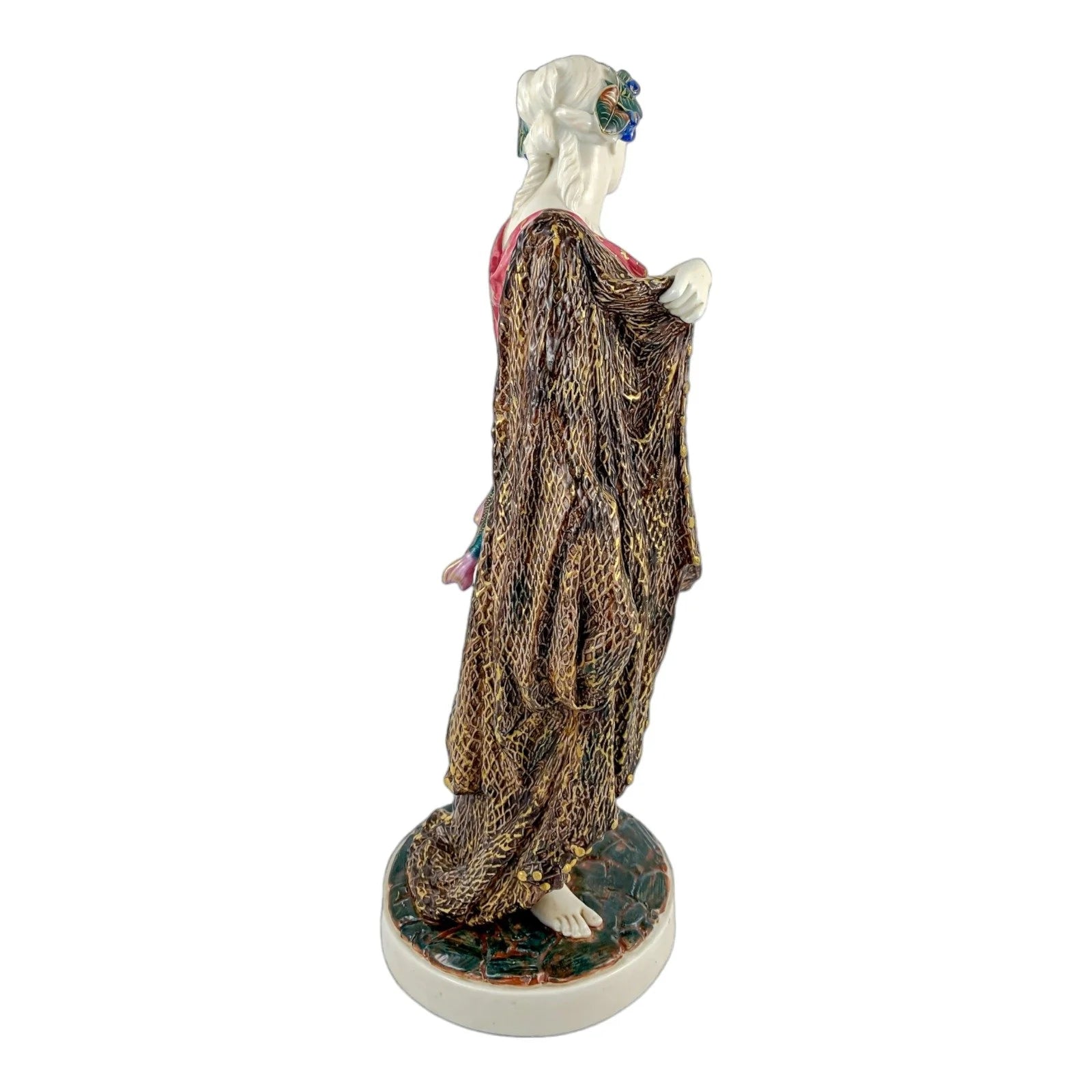 Large Victorian Royal Worcester porcelain figurine of fisherwoman, modelled by W.B. Kirk