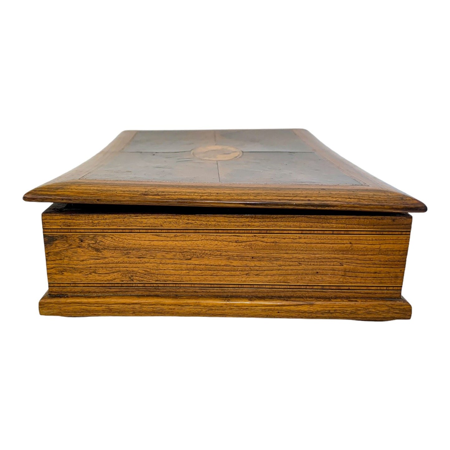 Victorian burr walnut sewing / letter box with contents