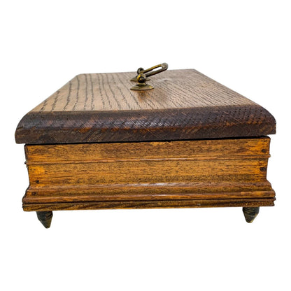 Edwardian casket oak sewing / jewellery storage box with removable lid
