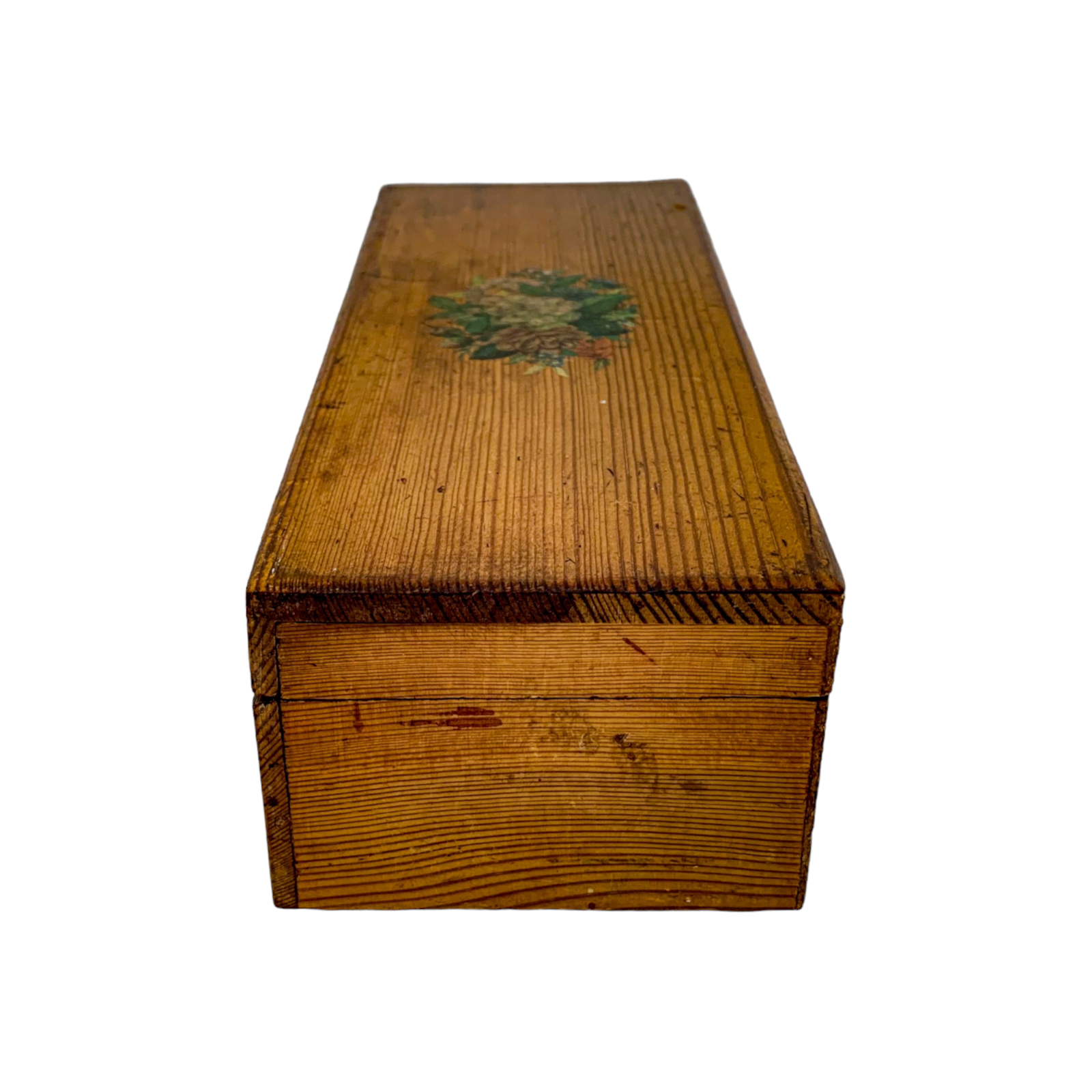 Oak Victorian glove / jewellery / sewing storage box with floral lid design