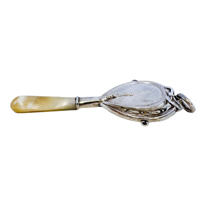 Edwardian Chester sterling silver and mother of pearl baby rattle