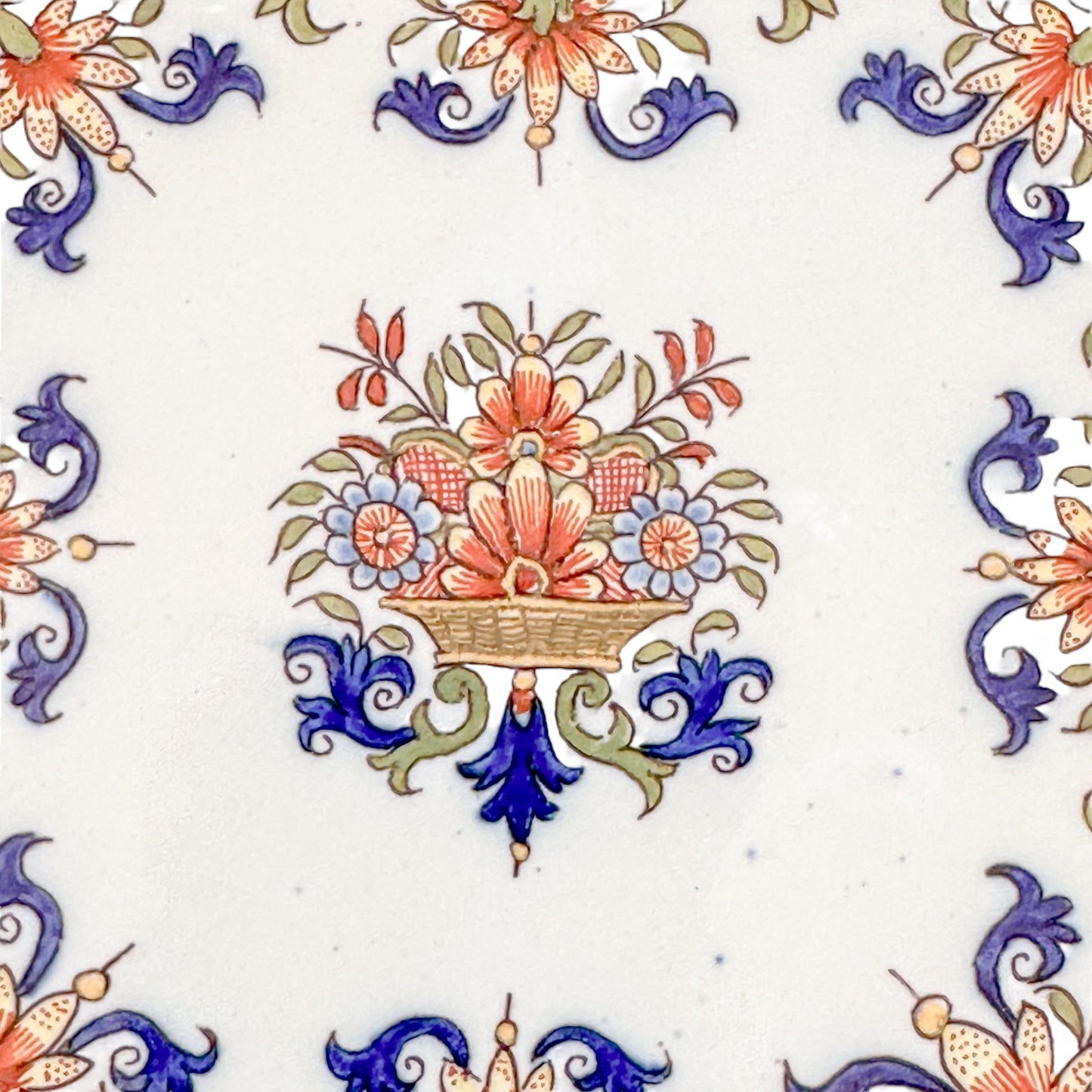French 1900's Desvres Fourmaintraux faience ceramic floral two-handled tray