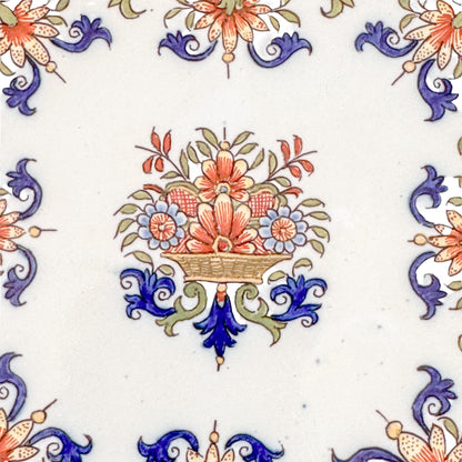 French 1900's Desvres Fourmaintraux faience ceramic floral two-handled tray
