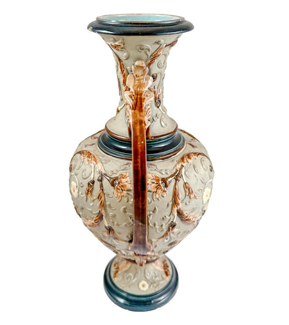 Art Nouveau Wilhelm Schiller and Sons majolica pottery double handed vase