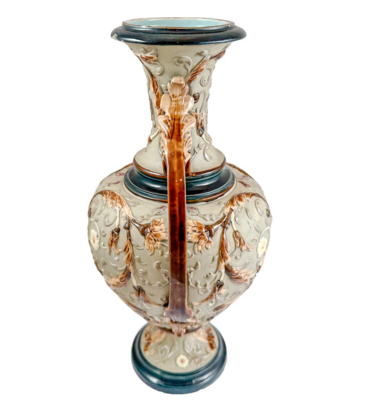 Art Nouveau Wilhelm Schiller and Sons majolica pottery double handed vase