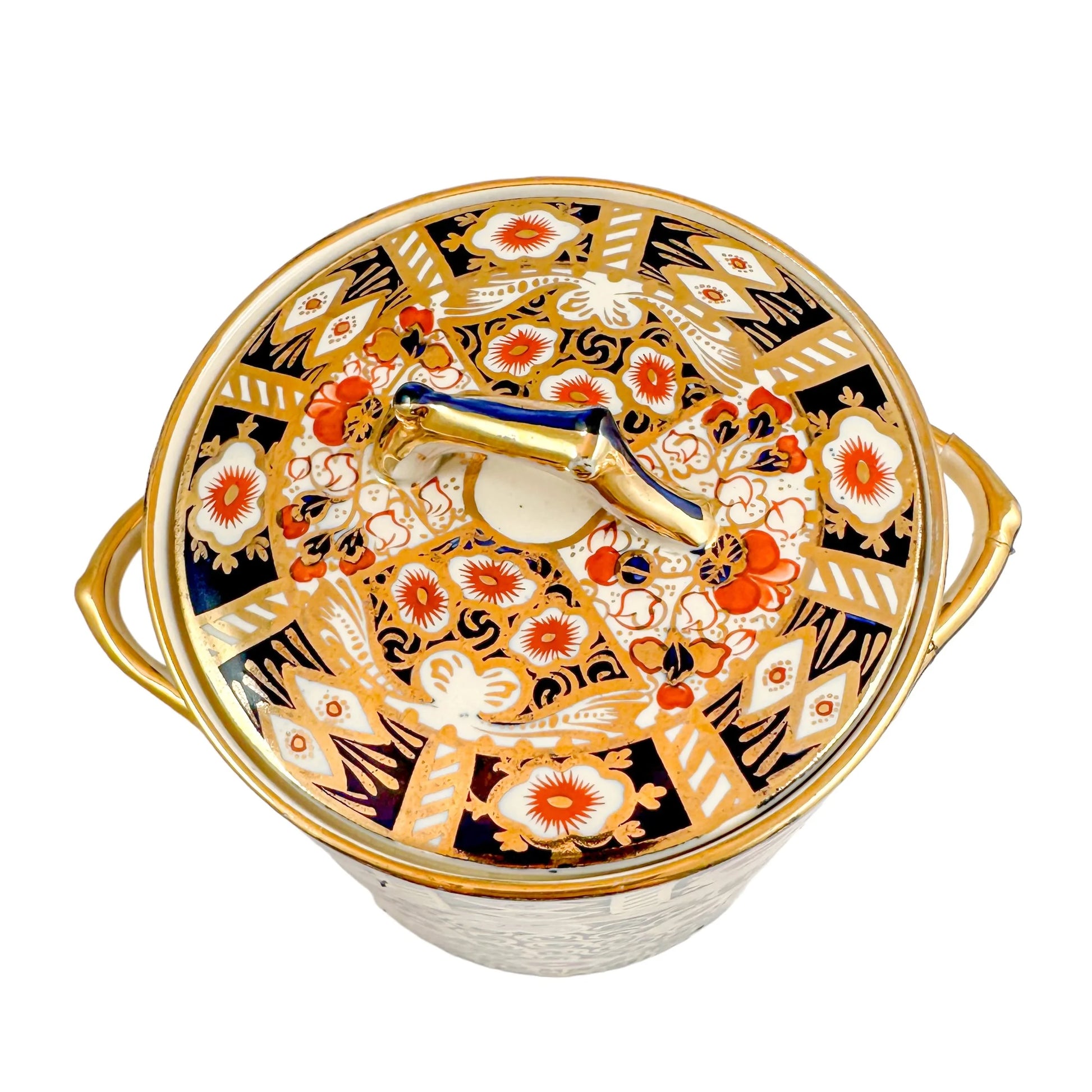 Victorian Royal Crown Derby Imari two-handled large biscuit barrel