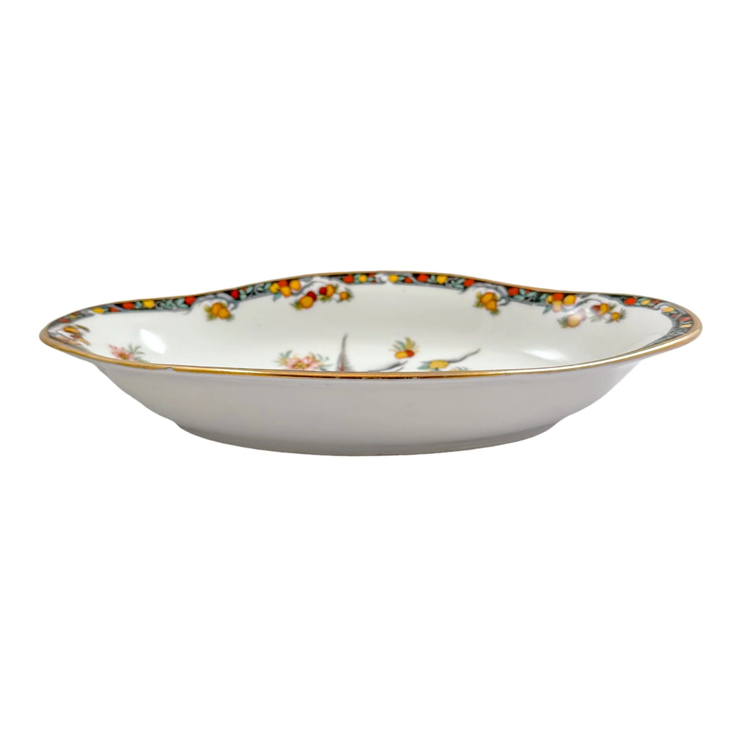 Vintage French Limoges porcelain candy dish with paradise bird motif