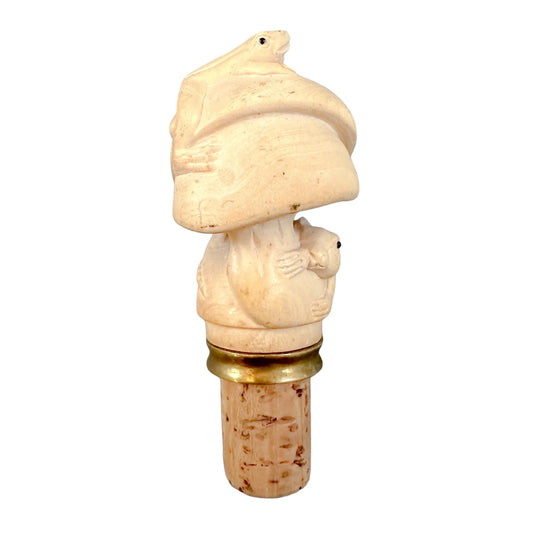 1890's Japanese novelty boxwood toad and rat on mushrooms bottle cork