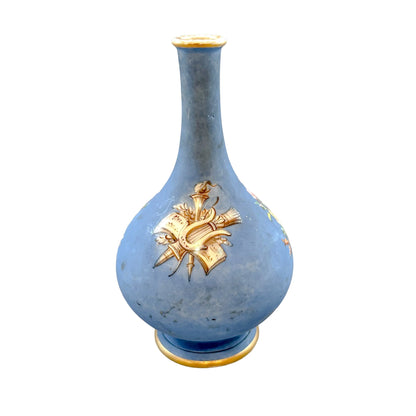 French 19th Century onion-shaped blue porcelain vase of cherub riding sea monster