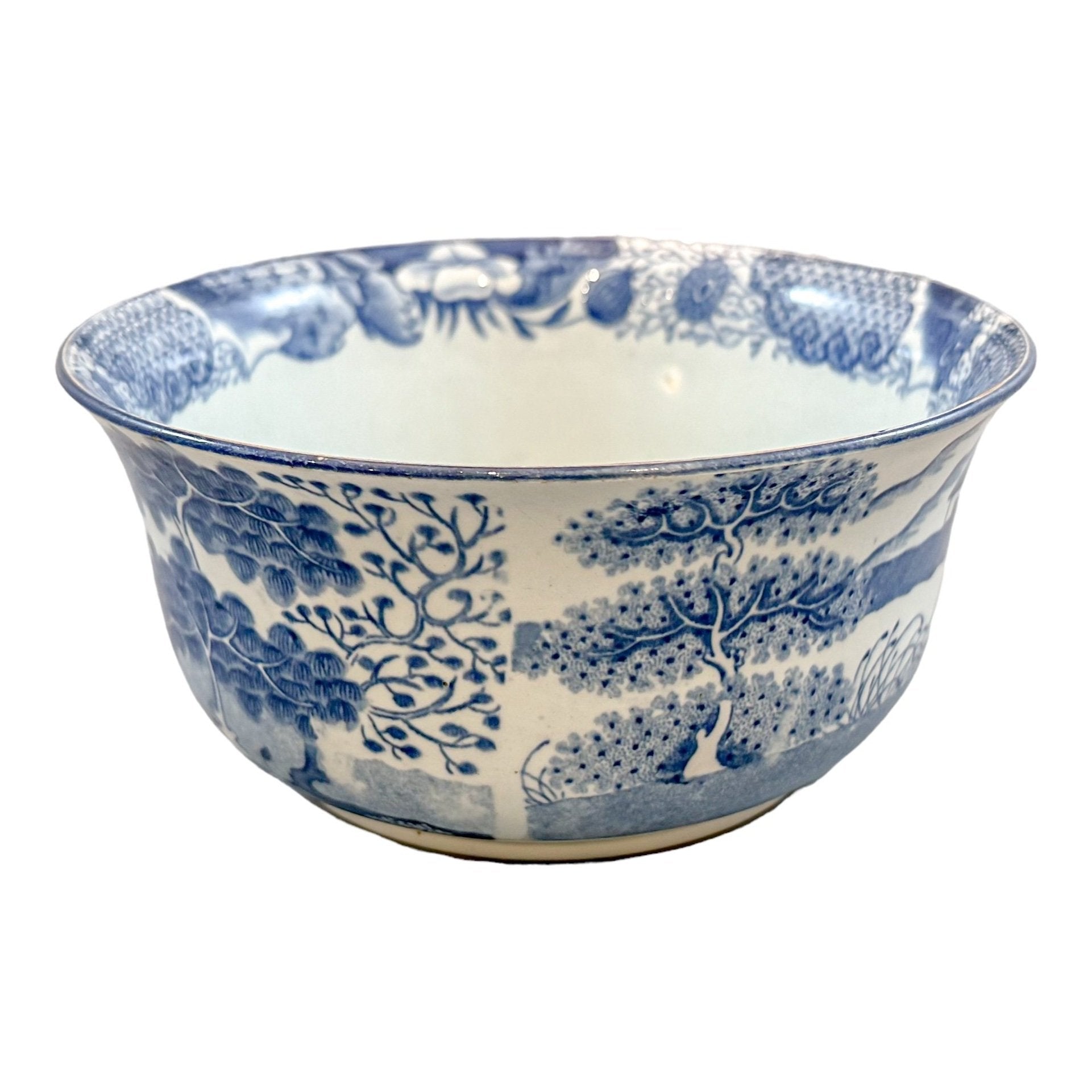Georgian Chinoiserie Royal Staffordshire John Rogers  "Zebra" blue transferware fruit bowl