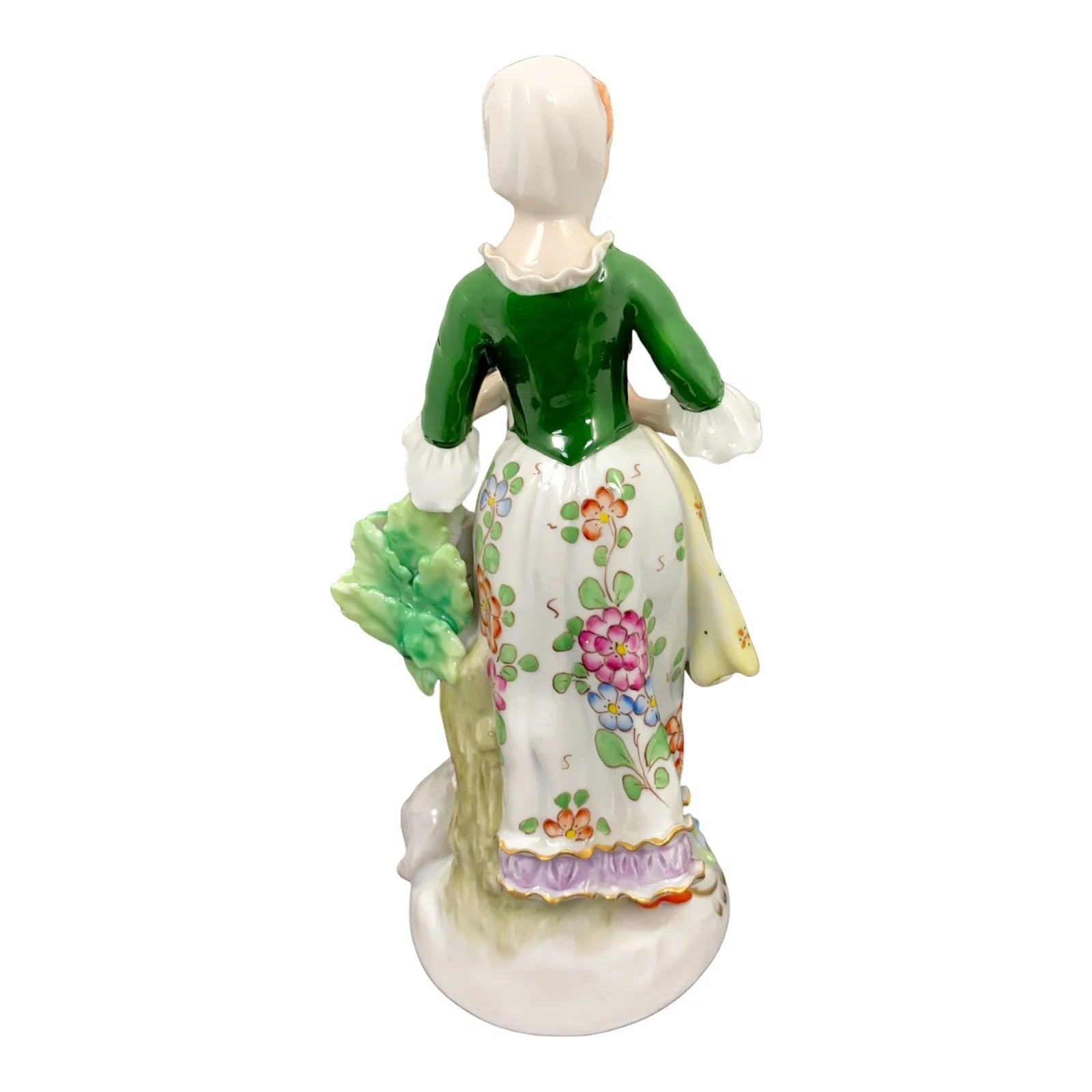 German porcelain Sitzendorf figurine of Georgian peasant girl with tambourine and sheep at her feet