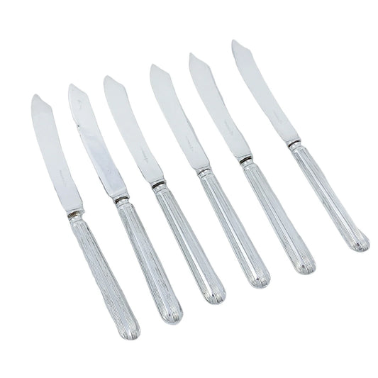 Art Deco Walker & Hall silver plated boxed dessert cutlery set for 6, fruit knives