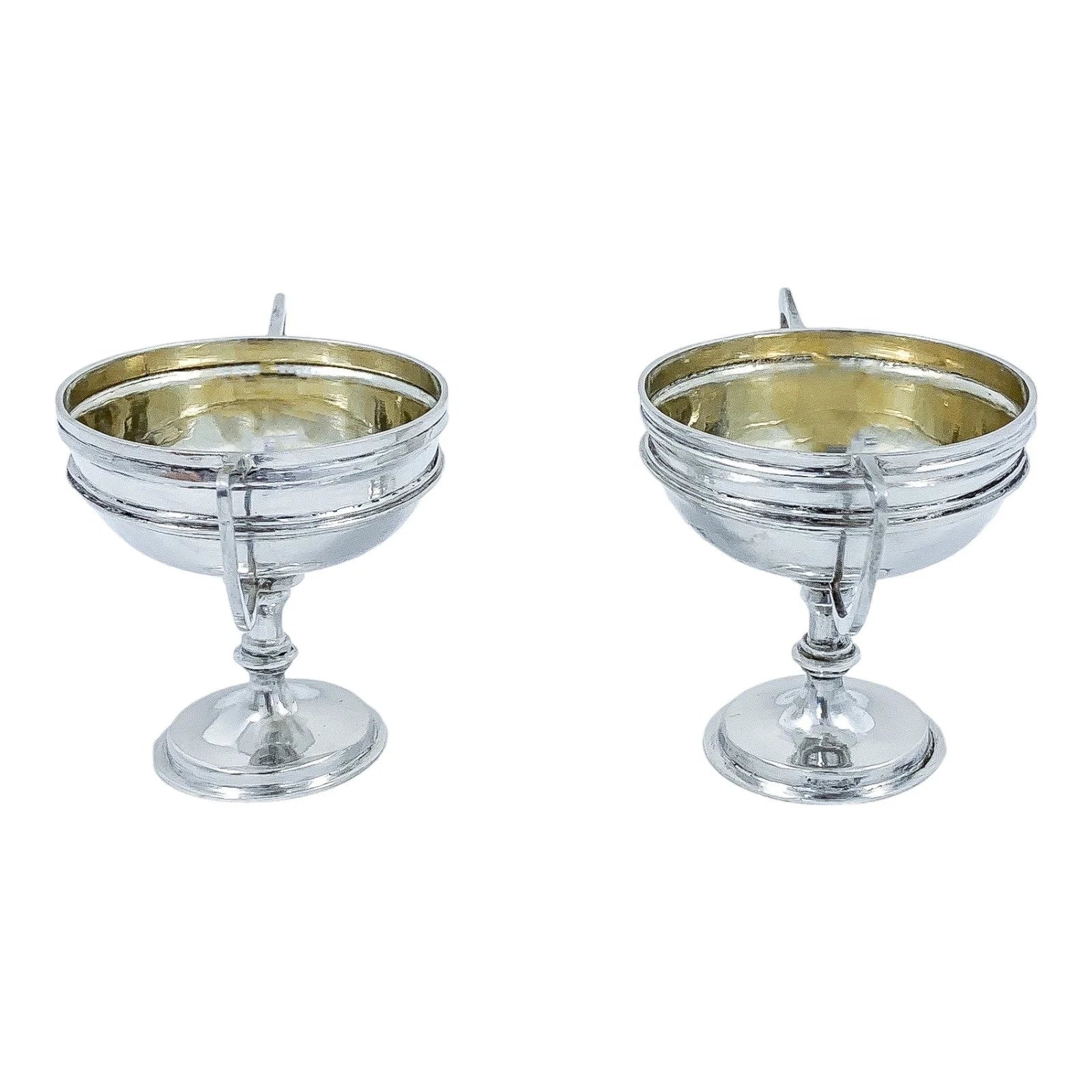 Wang Hing Chinese export gilded solid silver salt cellars / miniature trophy cups
